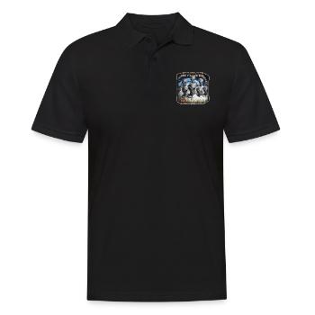 Out of Space - Refugees Welcome Design - Version 4 - Männer Poloshirt - Schwarz - Vorne - Kai (181cm)