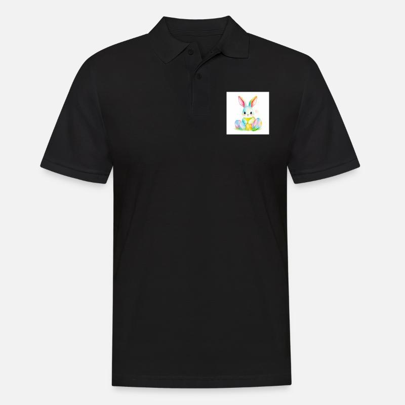 Bunte Eier & flauschiger Hase - Männer Poloshirt - Schwarz