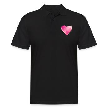 Pink Heart Watercolor Gift Idea - Men's Polo Shirt - black - Front - Kai (181cm)