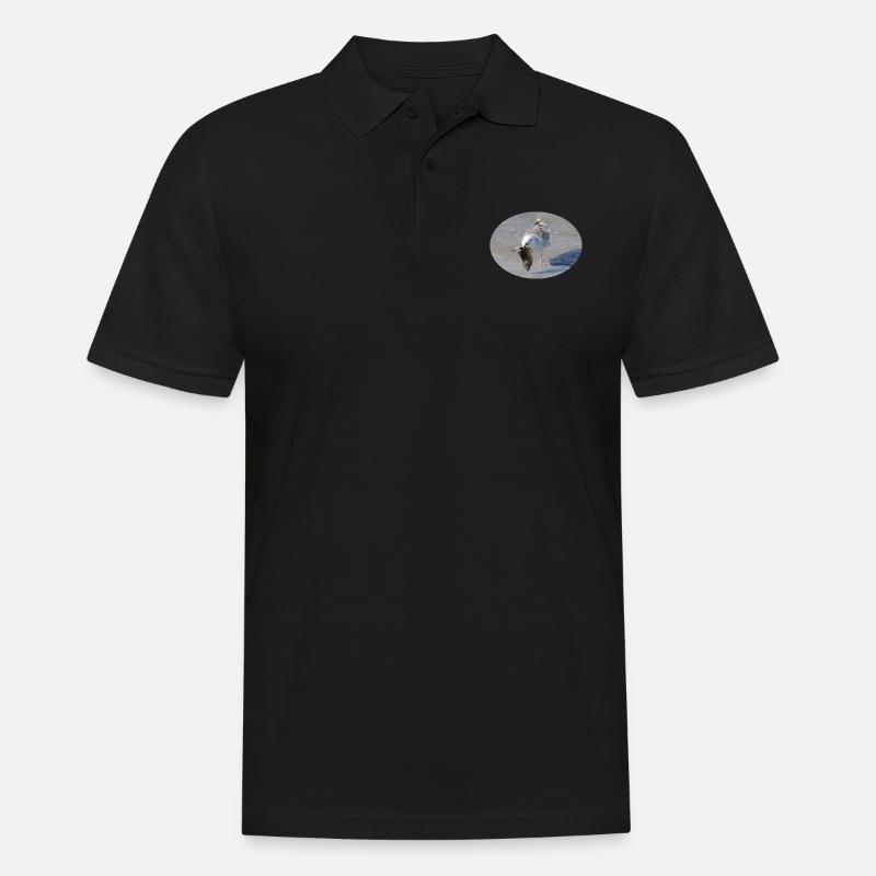 Die Möwe hat ein Leckerbissen - eine Scholle - Männer Poloshirt - Schwarz
