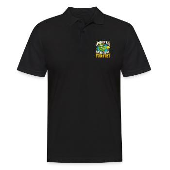 Ich schwöre, ich habe auf deine Füße gezielt - Männer Poloshirt - Schwarz - Vorne - Kai (181cm)