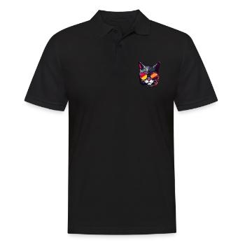 Katze Symbol Kopf Porträt Cool - Männer Poloshirt - Schwarz - Vorne - Kai (181cm)