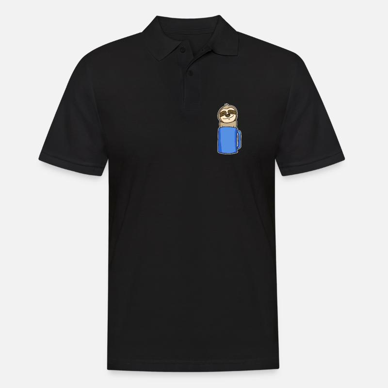 Faultier im Kaffeebecher - Männer Poloshirt - Schwarz