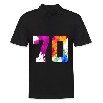 NUMMER 70 JAHRE ALT 70. GEBURTSTAG - Männer Poloshirt - Schwarz - Vorne - Kai (181cm)