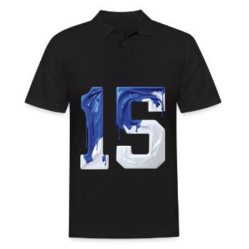 NR. 15 NUMMER 15 BLAU WEIß 15. GEBURTSTAG - Männer Poloshirt - Schwarz - Vorne - Kai (181cm)