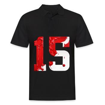 NR. 15 NUMMER 15 ROT WEIß 15. GEBURTSTAG - Männer Poloshirt - Schwarz - Vorne - Kai (181cm)