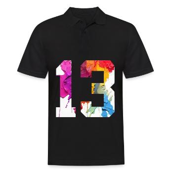 FARBIG NUMMER 13 BUNT 13. GEBURTSTAG - Männer Poloshirt - Schwarz - Vorne - Kai (181cm)