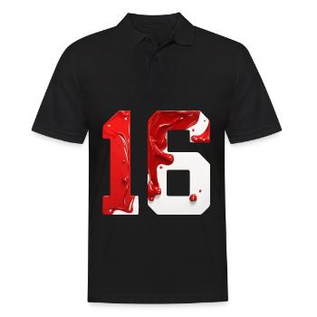 NR. 16 NUMMER 16 ROT WEIß 16. GEBURTSTAG - Männer Poloshirt - Schwarz - Vorne - Kai (181cm)