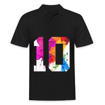 FARBIG NUMMER 10 BUNT 10. GEBURTSTAG - Männer Poloshirt - Schwarz - Vorne - Kai (181cm)