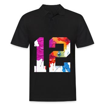 FARBIG NUMMER 12 BUNT 12. GEBURTSTAG - Männer Poloshirt - Schwarz - Vorne - Kai (181cm)