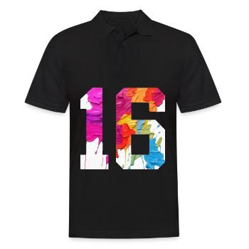 FARBIG NUMMER 16 BUNT 16. GEBURTSTAG - Männer Poloshirt - Schwarz - Vorne - Kai (181cm)