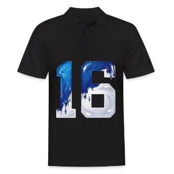 NR. 16 NUMMER 16 BLAU WEIß 16. GEBURTSTAG - Männer Poloshirt - Schwarz - Vorne - Kai (181cm)
