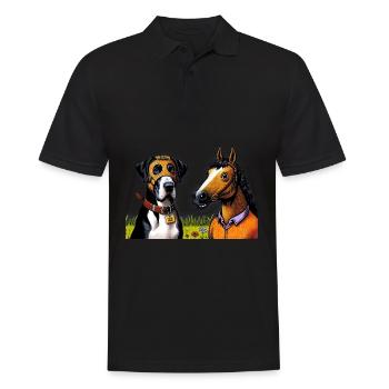 Geselliges Hund & Pferd Duo - Männer Poloshirt - Schwarz - Vorne - Kai (181cm)