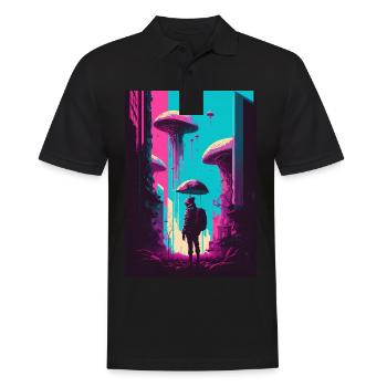 Pilz Neon Vaporwave Stadt Apokalypse - Männer Poloshirt - Schwarz - Vorne - Kai (181cm)