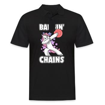 Dabbing Einhorn Frisbee Golf Bangin' Chains - Männer Poloshirt - Schwarz - Vorne - Kai (181cm)