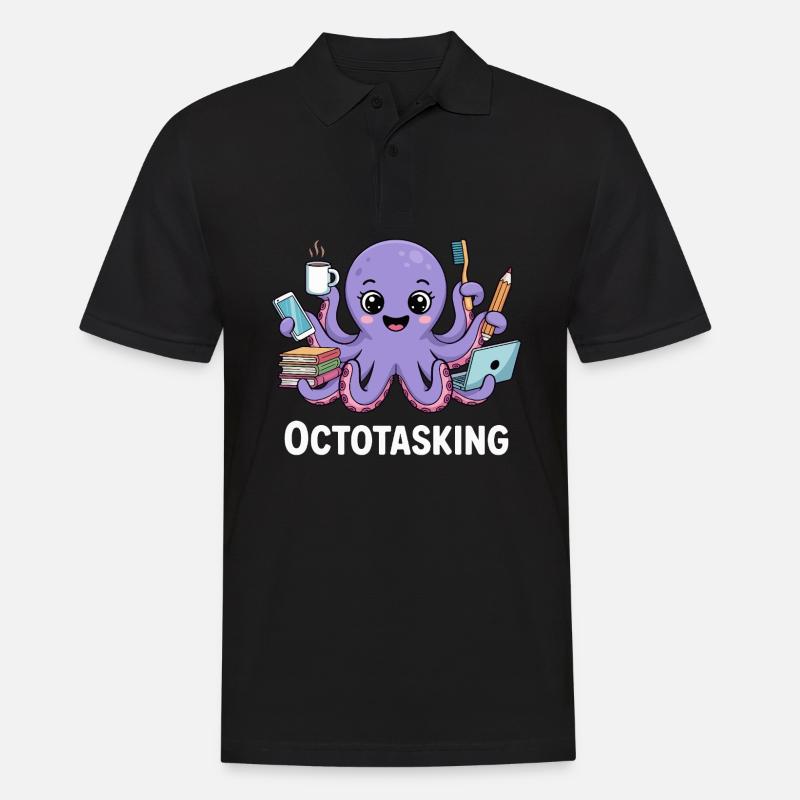 Octotasking Krake im Multitasking Modus - Männer Poloshirt - Schwarz