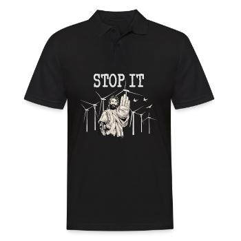 Stop à l’énergie éolienne - Jésus contre l’énergie éolienne - Polo Homme - noir - Devant - Kai (181cm)