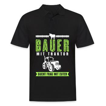 Single Bauer Traktor Alleinstehend - Männer Poloshirt - Schwarz - Vorne - Kai (181cm)
