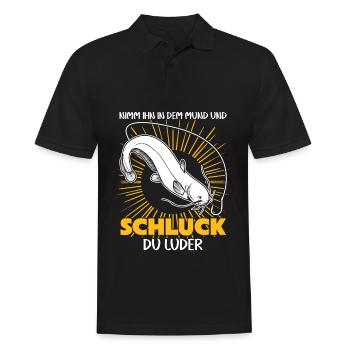 Waller Angler Fisch Angeln Angelsport - Männer Poloshirt - Schwarz - Vorne - Kai (181cm)