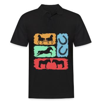 Équitation Cheval Fer à cheval rétro Cavalier - Polo Homme - noir - Devant - Kai (181cm)
