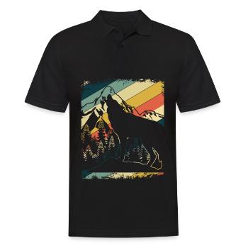 Wolf Wandern Berge Retro Wölfe Natur - Männer Poloshirt - Schwarz - Vorne - Kai (181cm)