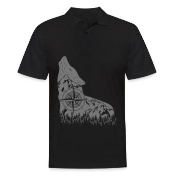 Wolf Wandern Berge Wald Wölfe Natur - Männer Poloshirt - Schwarz - Vorne - Kai (181cm)