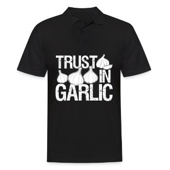 Trust in Garlic Knoblauchzehe - Männer Poloshirt - Schwarz - Vorne - Kai (181cm)