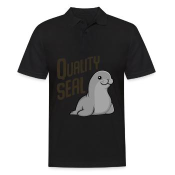 Pinneped Quality Seal - Männer Poloshirt - Schwarz - Vorne - Kai (181cm)