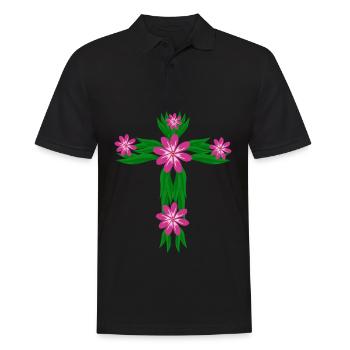 Jésus-Christ fleurs croix christianisme - Polo Homme - noir - Devant - Kai (181cm)