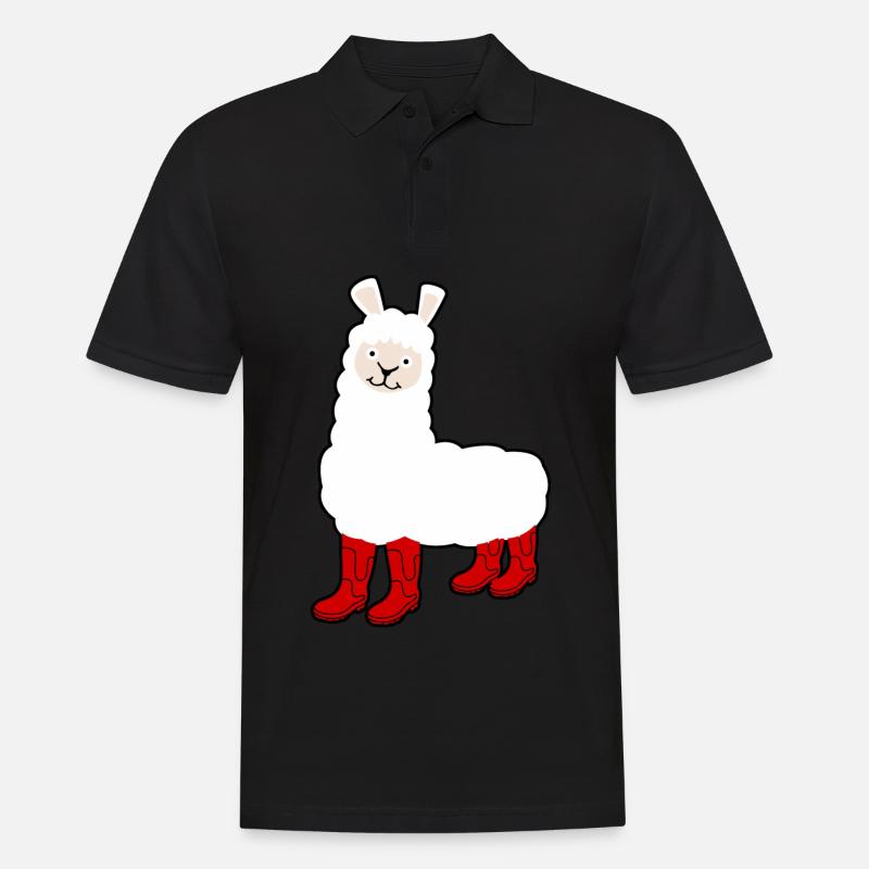 Alpaca with Red Rain Boots - Männer Poloshirt - Schwarz