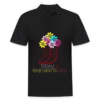 Red Rain Boots with Flowers - Men's Polo Shirt - black - Front - Kai (181cm)