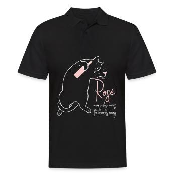 Cat Rosé Red Wine Glass - Männer Poloshirt - Schwarz - Vorne - Kai (181cm)