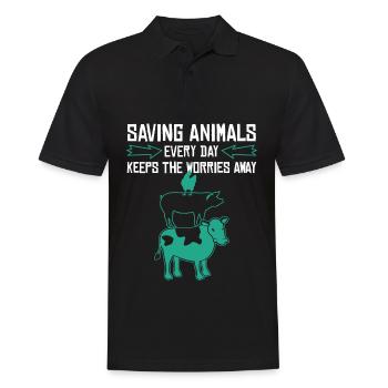 Animal Rights Vegan Retro Rescue animals - Men's Polo Shirt - black - Front - Kai (181cm)