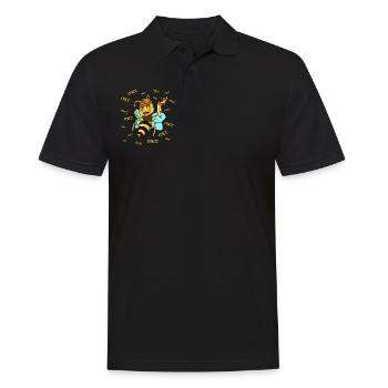 Cartoon Biene mit Trinkhorn und Honigwein - Met - Männer Poloshirt - Schwarz - Vorne - Kai (181cm)