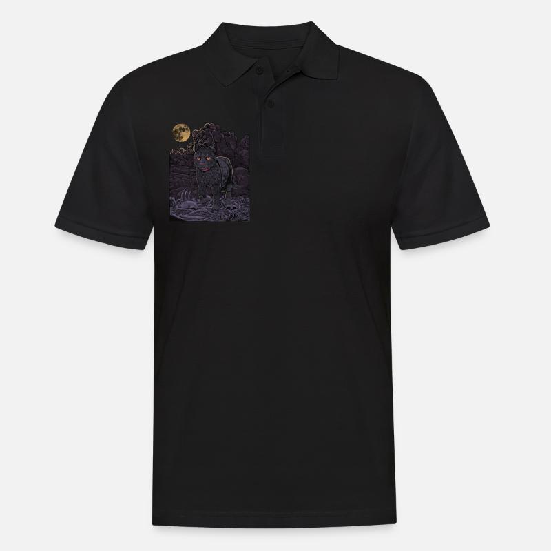 Gothic Katze - Schwarze Katze auf dem Friedhof - Männer Poloshirt - Schwarz