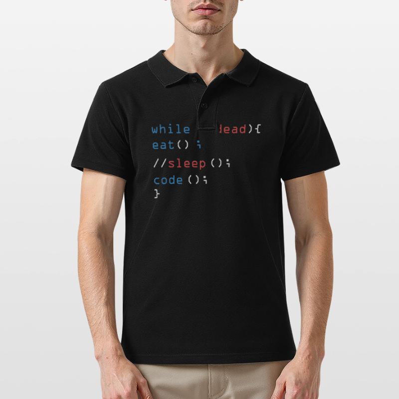 While Not Dead Eat Sleep Code programmer hacker Men's Polo Shirt