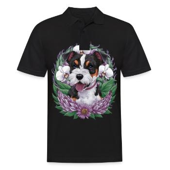 American Staffordshire Terrier mit Orchideen - Männer Poloshirt - Schwarz - Vorne - Kai (181cm)