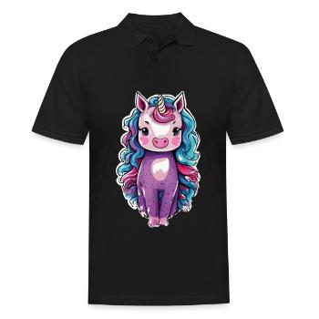 Süßes ausgefallenes Einhorn | Fantasie und Magie - Männer Poloshirt - Schwarz - Vorne - Kai (181cm)