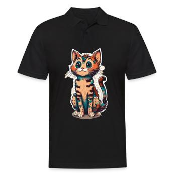 Süßes ausgefallenes Kätzchen | Liebe Katzenfreunde - Männer Poloshirt - Schwarz - Vorne - Kai (181cm)