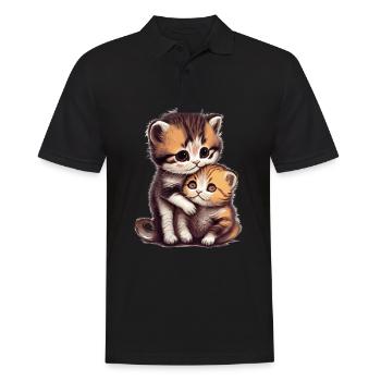 Süßes ausgefallenes Kätzchen | Liebe Katzenfreunde - Männer Poloshirt - Schwarz - Vorne - Kai (181cm)