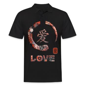 Liebe Japanisches Kanji Wortsymbol Enso Kreis 2 - Männer Poloshirt - Schwarz - Vorne - Kai (181cm)