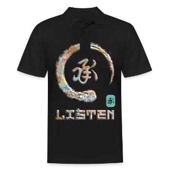 Écoutez le symbole du mot kanji japonais Enso Circle 16 - Polo Homme - noir - Devant - Kai (181cm)