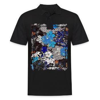 Japanese Floral Pattern Chrysanthemum Cherry - Men's Polo Shirt - black - Front - Kai (181cm)
