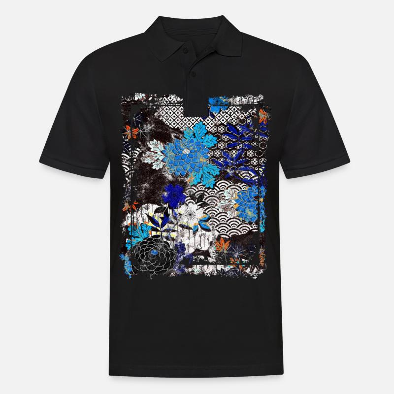 Japanisches Blumenmuster Chrysanthemenkirsche - Männer Poloshirt - Schwarz