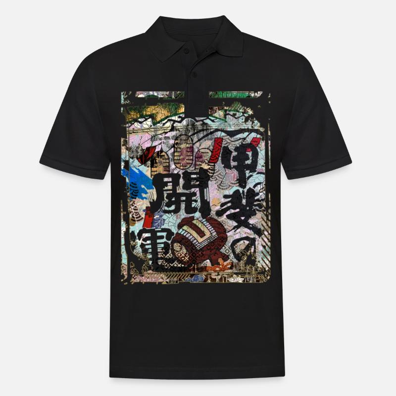 Japanisches Blumenmuster Chrysanthemenkirsche - Männer Poloshirt - Schwarz