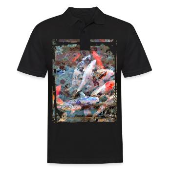 Japan Koi Fischteich Collage Art 88 - Männer Poloshirt - Schwarz - Vorne - Kai (181cm)