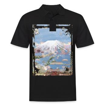 Japan Mount Fuji Cherry Blossom Sakura Collage - Men's Polo Shirt - black - Front - Kai (181cm)