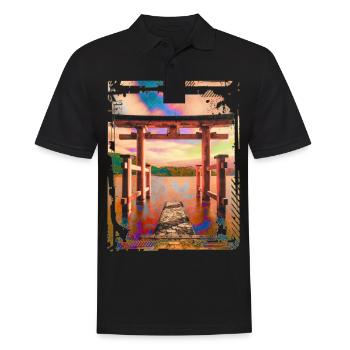 Japan Torii Gate In Water Sunset Collage Art 62 - Männer Poloshirt - Schwarz - Vorne - Kai (181cm)