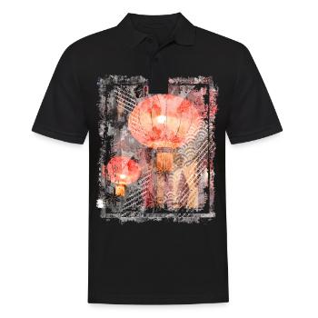 Rote japanische Laternen Nacht Straßenlaternen Lampen - Männer Poloshirt - Schwarz - Vorne - Kai (181cm)