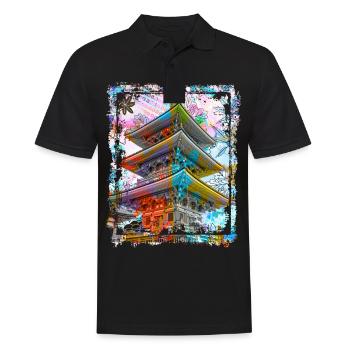 Japan Pagode Kirschblüten Collage Art 70 - Männer Poloshirt - Schwarz - Vorne - Kai (181cm)